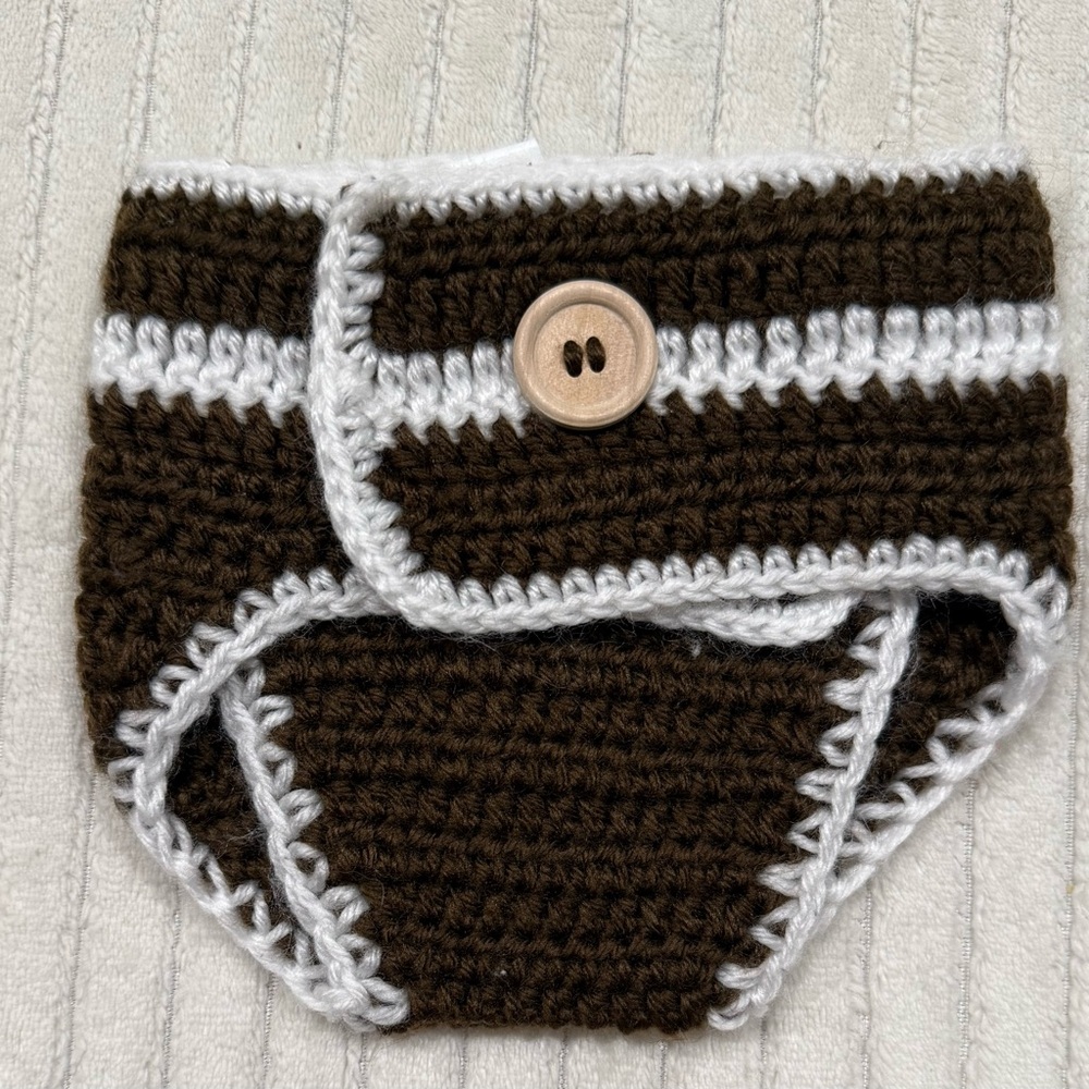 Charming Crochet Diaper Cover in Brown and White